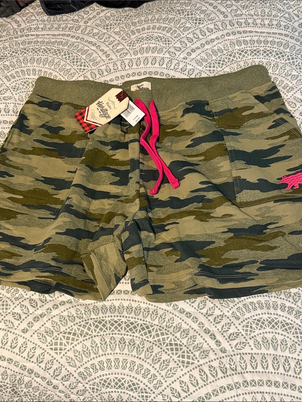 Hatley Camo Athletic Shorts with Pink Drawstring